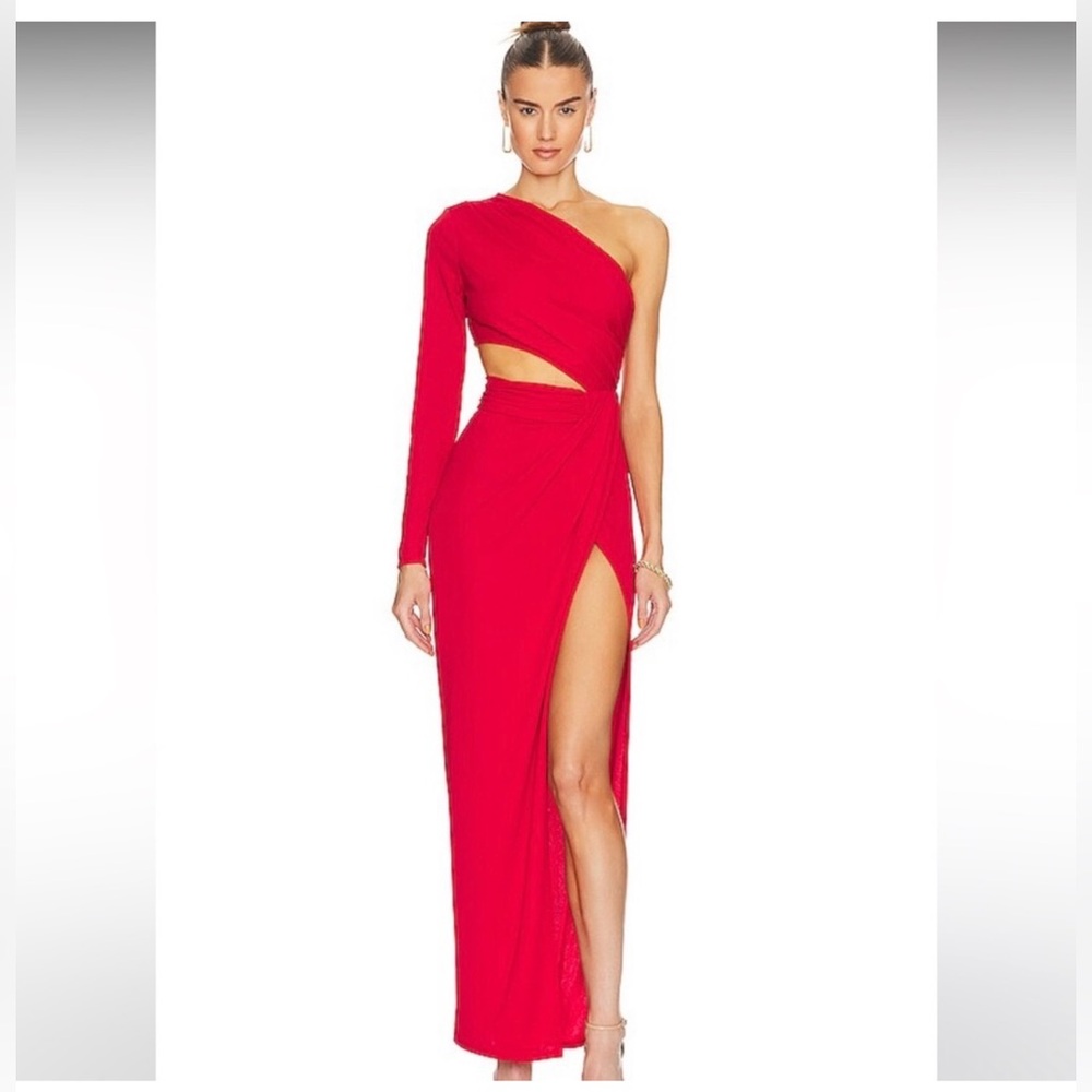 Ronny Kobo Red Lorinna High Slit Dress